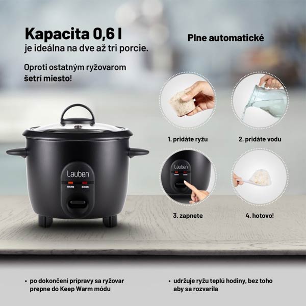 Lauben rizsfőző 600BC, 0,6 l, fekete Lauben rizsfőző 600BC, 0,6 l, fekete