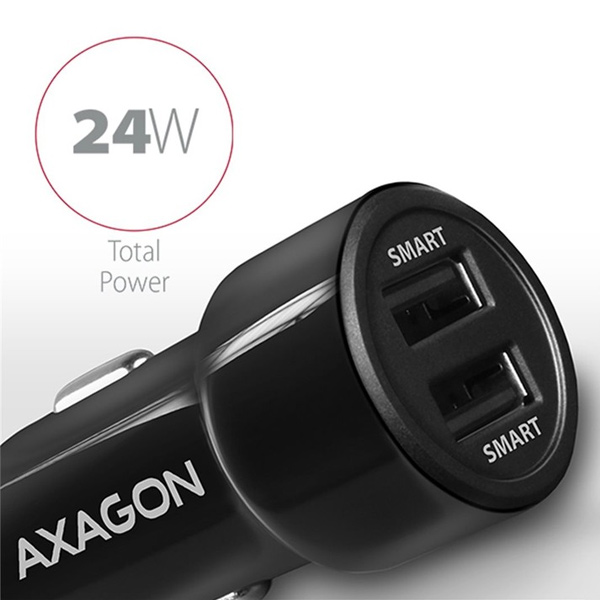 Autós töltő AXAGON PWC-5V5 Smart 5 V 2,4 A + 2,4 A, 24 W, fekete