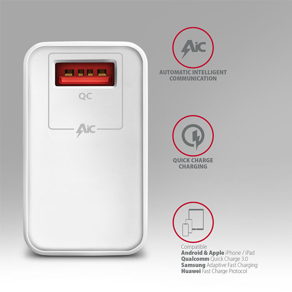 AXAGON ACU-QC19W hálózati adapter, 1x QC3.0/AFC/FCP/SMART, 19 W, fehér