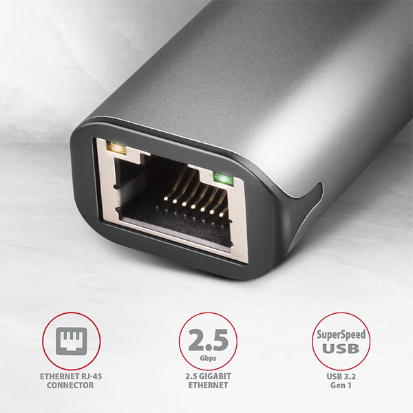 AXAGON ADE-25R Type-A USB3.2 Gen 1 - 2.5 Gigabit Ethernet 10/100/1000/2500 adapter, titan grey