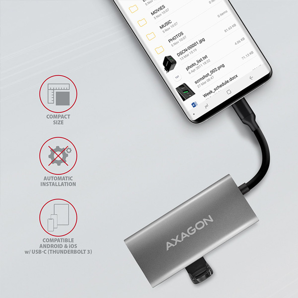 AXAGON HMC-4G2 2x USB-A + 2x USB-C, USB-C 3.2 Gen 2 10 Gbps hub, 13 cm USB-C kábel