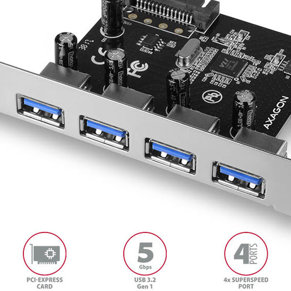 AXAGON PCEU-430VL PCIe Adapter 4x USB3.0 UASP VIA