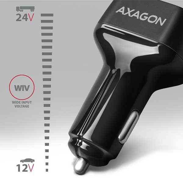 AXAGON PWC-PQ38 autós töltő 1x QC3.0 + 1x PD USB-C, 38W, Fekete