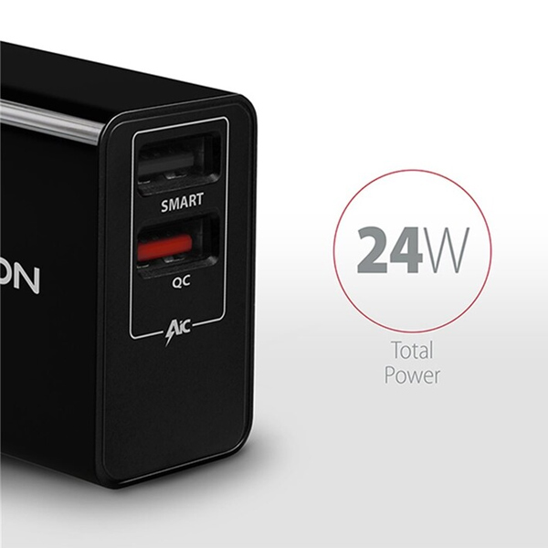 AXAGON ACU-QS24 hálózati adapter Smart 5 V 1,2 A + 1x QC3.0, 24 W, fekete