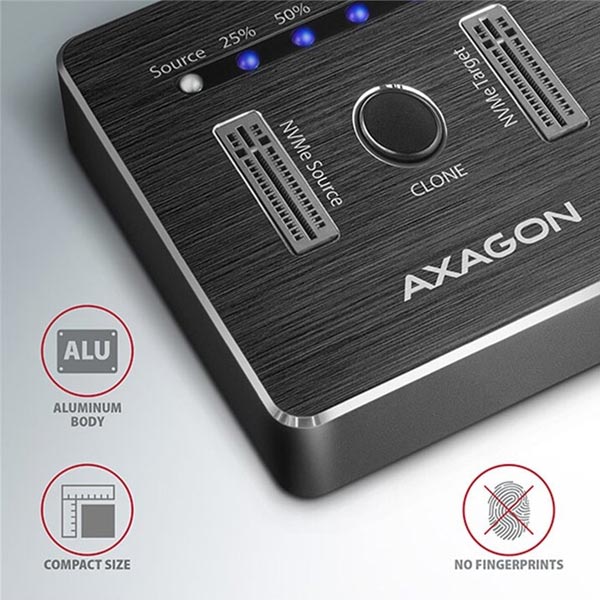 AXAGON ADSA-M2C dokkoló állomás USB-C 3.2 Gen2 for 2x NVMe CLONE DUAL SDD