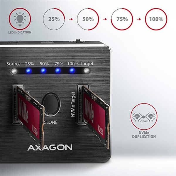 AXAGON ADSA-M2C dokkoló állomás USB-C 3.2 Gen2 for 2x NVMe CLONE DUAL SDD