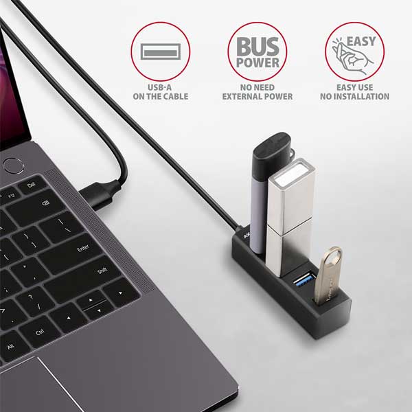 AXAGON HUE-M1AL 4x USB 3.2 Gen 1 MINI hub, metal, 1,2m USB-A kábel