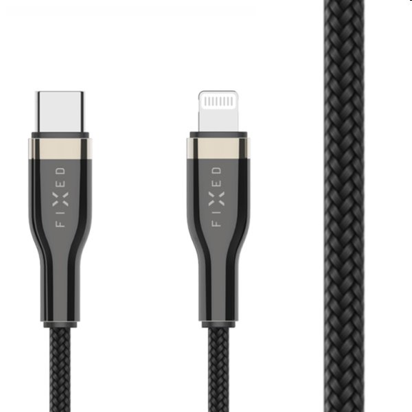 FIXED Fonott adat- és töltőkábel USB-C/Lightning MFI, PD, 0,5 m, fekete