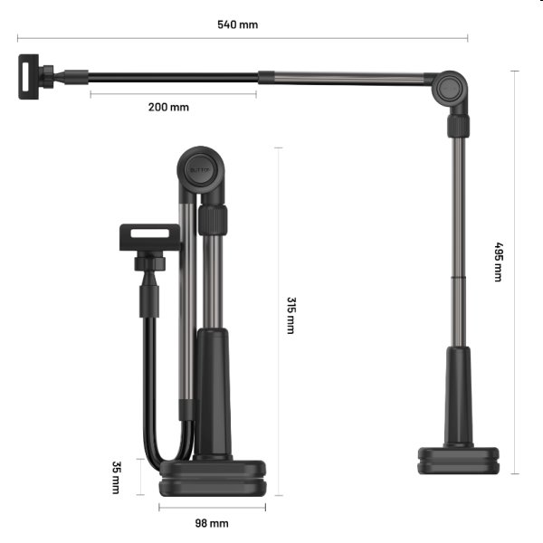 FIXED Relax Univerzális tablet/telefontartó asztali rögzítéssel forgatható és állítható karral