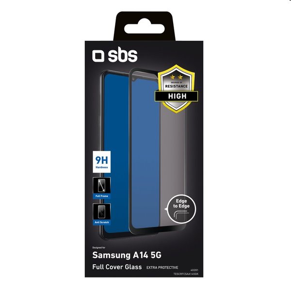 SBS Full Cover edzett üveg Samsung Galaxy A14 5G számára, fekete