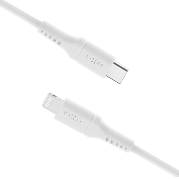 FIXED Liquid silicone adat- és töltőkábel USB-C/Lightning MFi, PD, 0,5 m, fehér