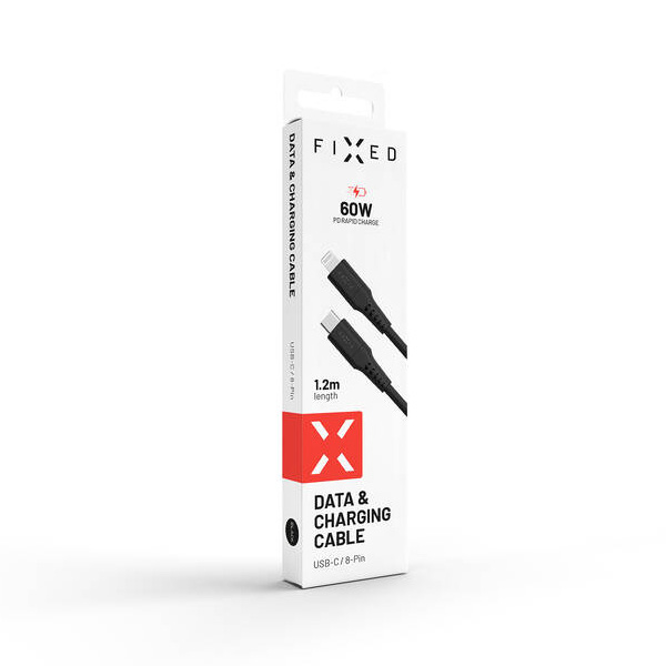 FIXED Liquid silicone adat- és töltőkábel USB-C/Lightning MFi, PD, 1,2 m, fekete FIXED Liquid silicone adat- és töltőkábel USB-C/Lightning MFi, PD, 1,2 m, fekete
