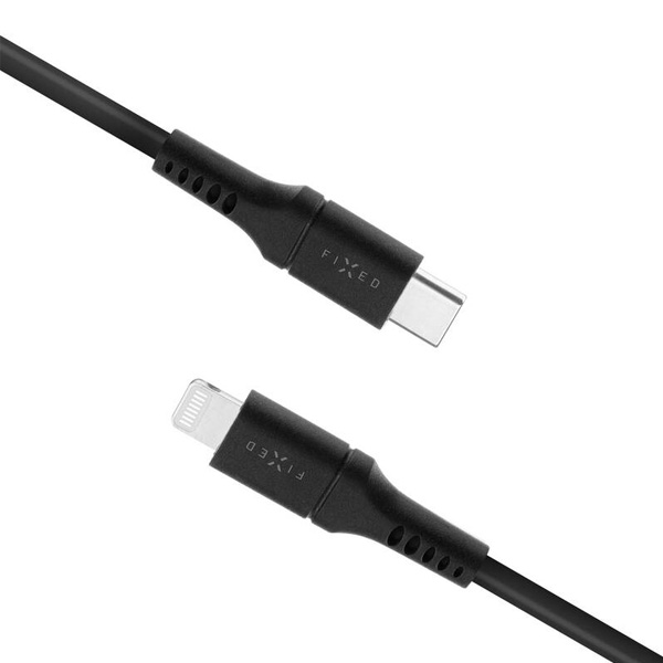 FIXED Liquid silicone adat- és töltőkábel USB-C/Lightning MFi, PD, 1,2 m, fekete FIXED Liquid silicone adat- és töltőkábel USB-C/Lightning MFi, PD, 1,2 m, fekete