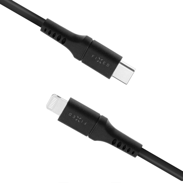 FIXED Liquid silicone adat- és töltőkábel USB-C/Lightning MFi, PD, 2 m, fekete
