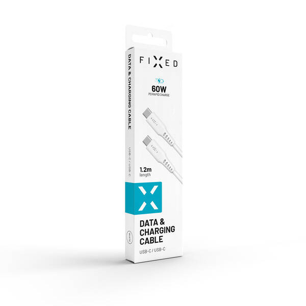 FIXED Liquid silicone adat- és töltőkábel USB-C/USB-C, PD, 1,2 m, fehér FIXED Liquid silicone adat- és töltőkábel USB-C/USB-C, PD, 1,2 m, fehér