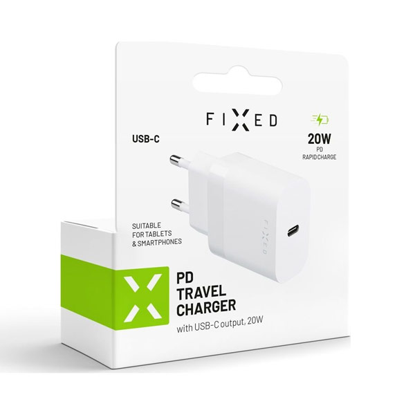 FIXED Hálózati töltő USB-C, PD, 20W, fehér FIXED Hálózati töltő USB-C, PD, 20W, fehér