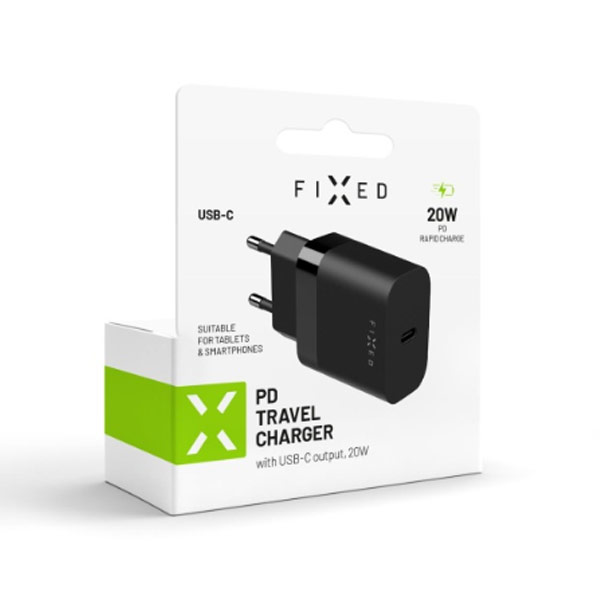 FIXED Hálózati töltő USB-C, PD, 20W, fekete FIXED Hálózati töltő USB-C, PD, 20W, fekete