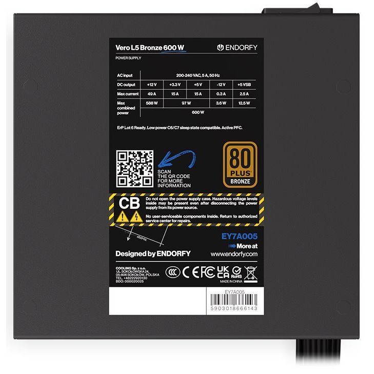 ENDORFY forrás VERO L5 Bronze 600 W / ATX / 120mm / 80 Plus BRONZE ENDORFY forrás VERO L5 Bronze 600 W / ATX / 120mm / 80 Plus BRONZE