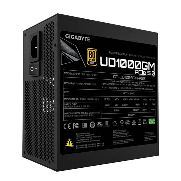 Gigabyte UD1000GM PG5 tápegység, 1000W, ATX, 80PLUS Gold, Modular
