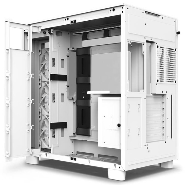 NZXT case H9 Flow Dual-chambers ATX / 4x120mm fan / 10xfan / mesh top / glass side panel, front / fehér