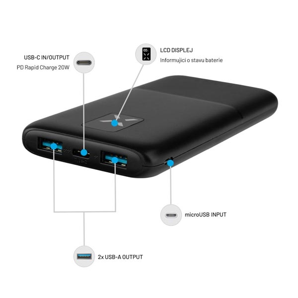 FIXED Powerbank Zen 10 LCD kijelzővel és PD kimenettel 20W, 10 000 mAh, fekete FIXED Powerbank Zen 10 LCD kijelzővel és PD kimenettel 20W, 10 000 mAh, fekete