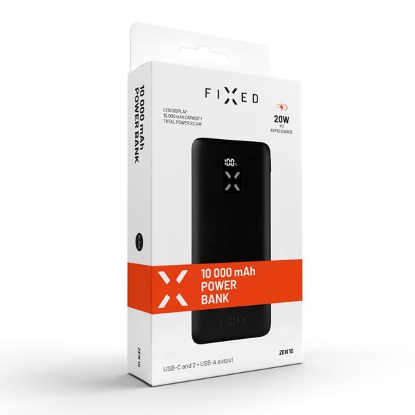 FIXED Powerbank Zen 10 LCD kijelzővel és PD kimenettel 20W, 10 000 mAh, fekete FIXED Powerbank Zen 10 LCD kijelzővel és PD kimenettel 20W, 10 000 mAh, fekete