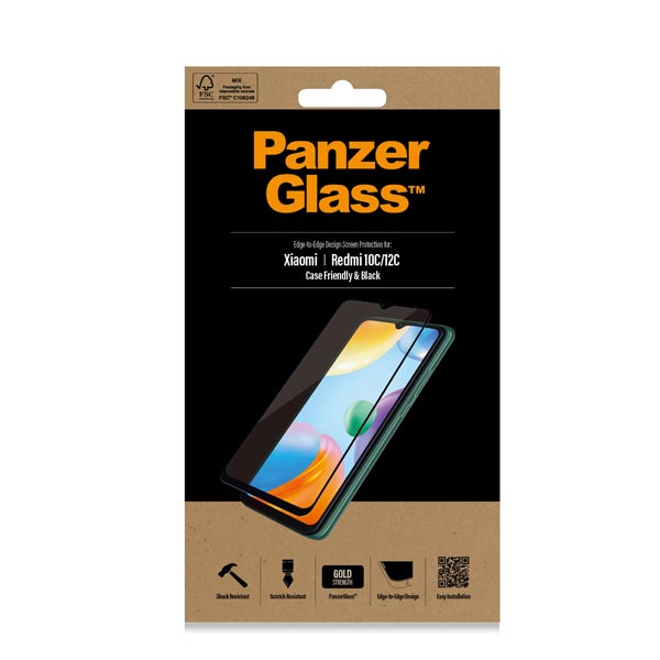 PanzerGlass Case Friendly temperált védőüveg Xiaomi Redmi 10C számára, black