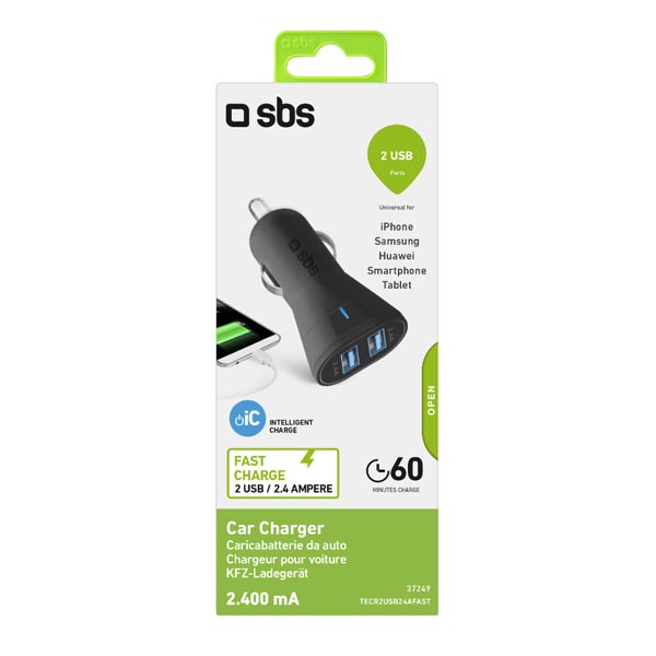 SBS Autóadapter Mini 2x USB, 2,4 A, 12/24V, fekete