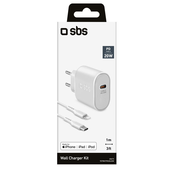 SBS Utazási töltőkészlet Ultra Fast Charge, USB-C PD 20 W/Lightning, fehér