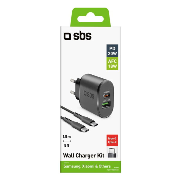 SBS Cestovná nabíjacia sada USB/USB-C, 18 W, fekete
