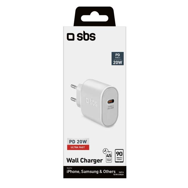 SBS utazó adapter 1xUSB-C, PD 20 W, fehér