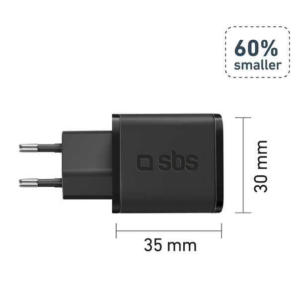 SBS Utazási adapter Mini USB-C, GaN, 30 W, PD, fekete