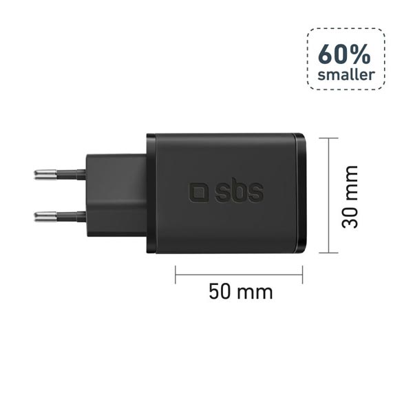 SBS Utazó adapter Mini USB-C, GaN, 45 W, PD, fekete
