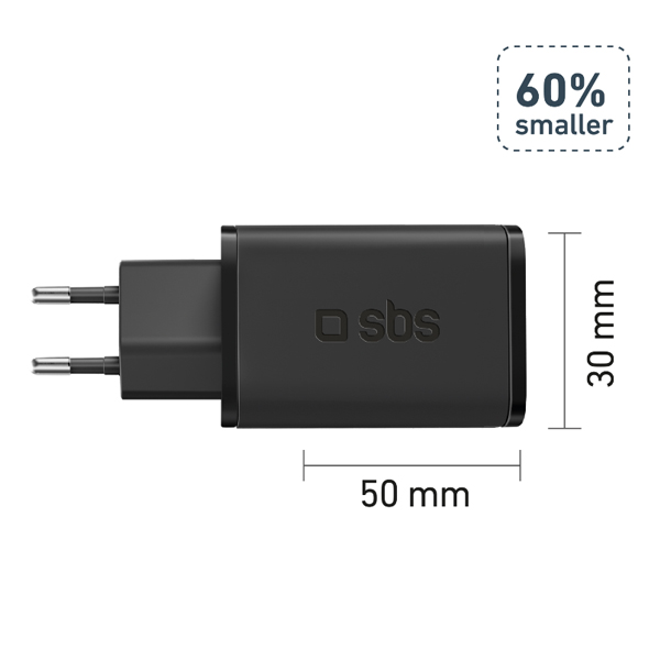 SBS Utazási adapter Mini USB-C, GaN, 65 W, PD, fekete