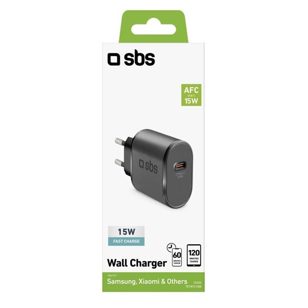 SBS Utazó adapter USB-C, AFC, 15 W, fekete