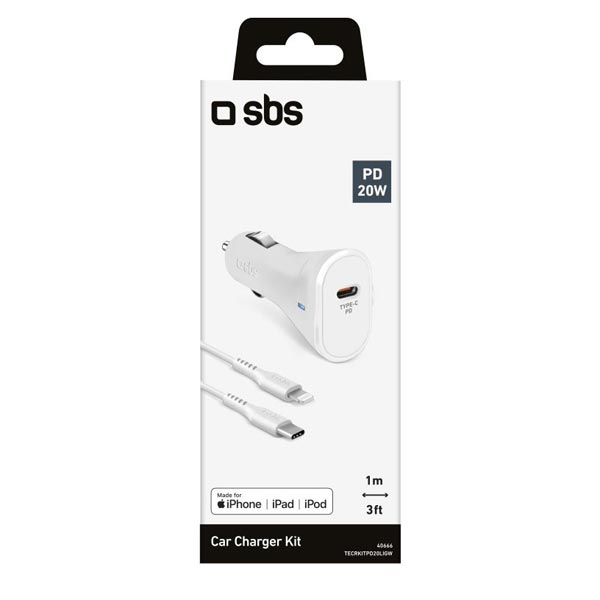SBS Töltőkészlet az autóba PD USB-C/Lightning, 20 W, fehér