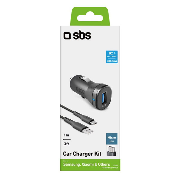 SBS Töltőkészlet az autóba USB/Micro-USB, hossza 1 m, 2,1 A, fekete SBS Töltőkészlet az autóba USB/Micro-USB, hossza 1 m, 2,1 A, fekete