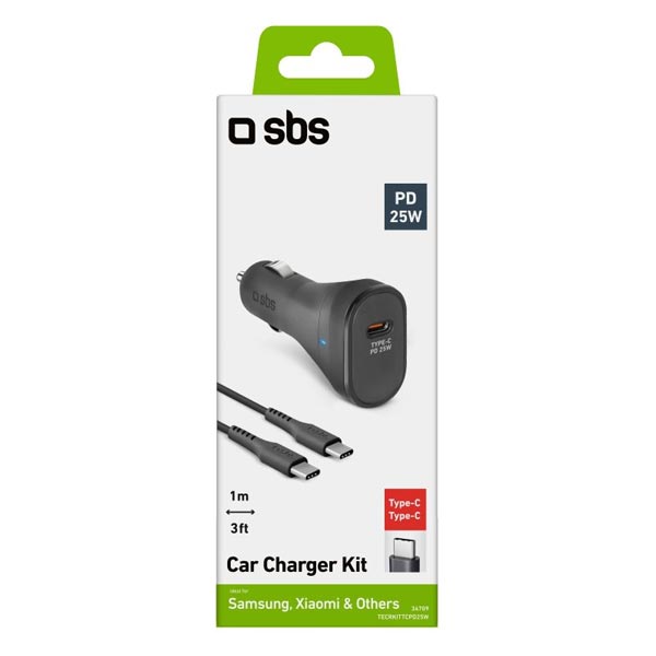 SBS Töltőkészlet az autóba USB-C, PD 25 W, fekete