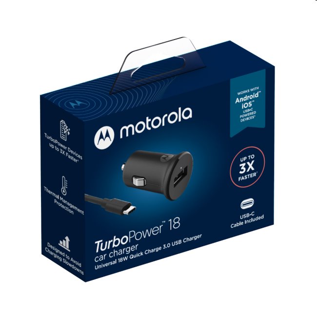 Motorola autós töltő TurboPower 18W kábellel, fekete
