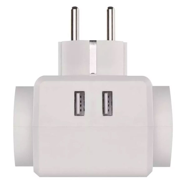 Emos elágazó aljzat, 3x bemenet, 2x USB, fehér Emos elágazó aljzat, 3x bemenet, 2x USB, fehér