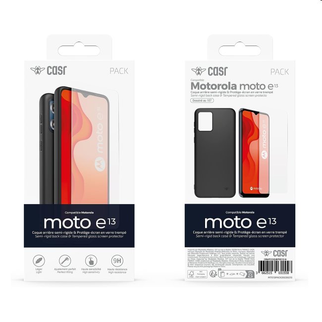 CASR tok + védőüveg Motorola Moto E13 számára, fekete