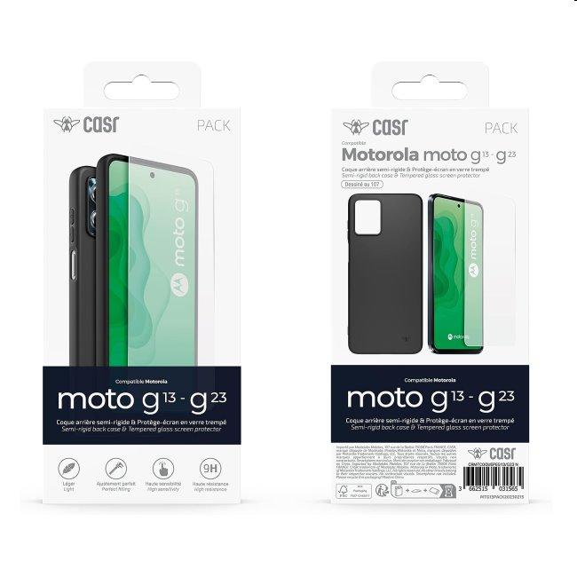 CASR tok + védőüveg Motorola Moto G13/G23 számára, fekete