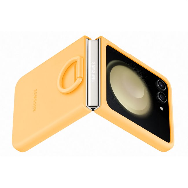 Silicone Cover tok ujjtartóval Samsung Galaxy Z Flip5 számára, apricot