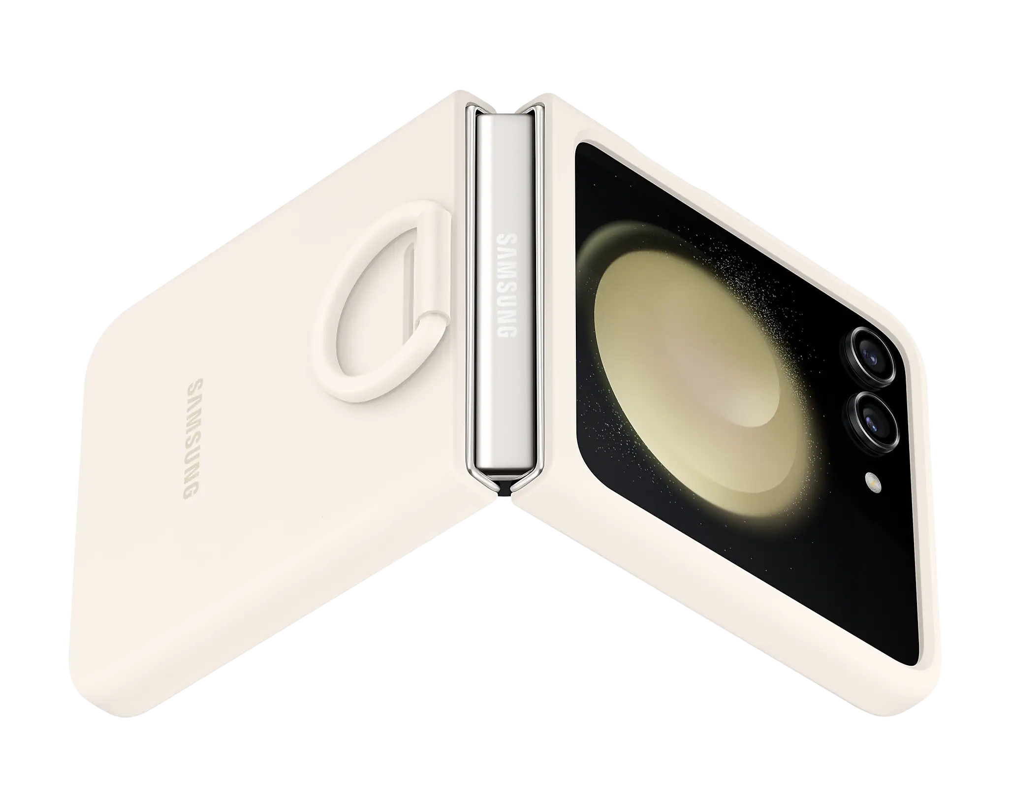 Silicone Cover tok ujjtartóval Samsung Galaxy Z Flip5 számára, cream