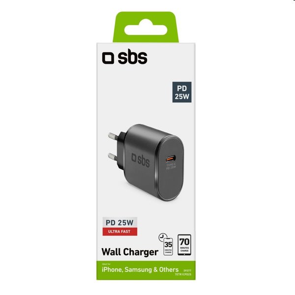 SBS Utazó adapter USB-C, 25 W, PD, fekete