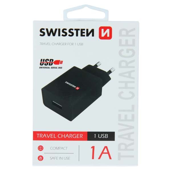 Hálózati adapter Swissten Smart IC 1x USB 1A, fekete Hálózati adapter Swissten Smart IC 1x USB 1A, fekete