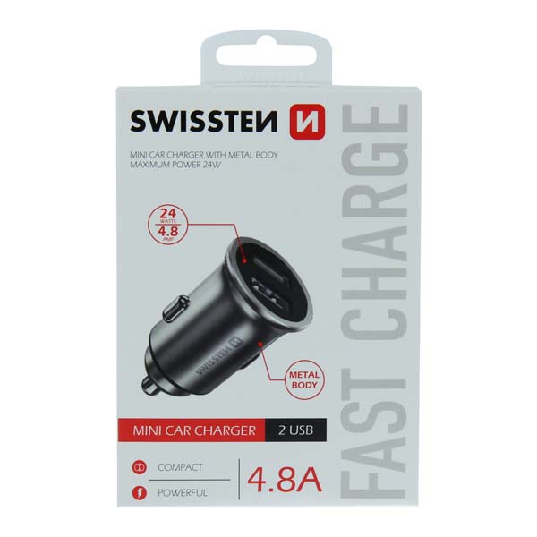 Swissten CL Adapter 2x USB 4,8A, ezüst