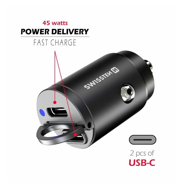 Swissten CL Adapter Nano Power Delivery 2x USB-C 45W, fekete Swissten CL Adapter Nano Power Delivery 2x USB-C 45W, fekete