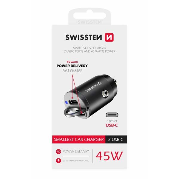 Swissten CL Adapter Nano Power Delivery 2x USB-C 45W, fekete Swissten CL Adapter Nano Power Delivery 2x USB-C 45W, fekete