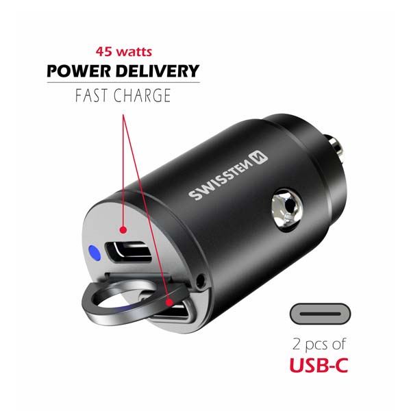 Swissten CL Adapter Nano Power Delivery 2x USB-C 45W, fekete